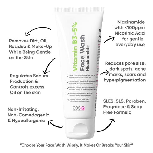 Cosiq Vitamin B3-5% Niacinamide Face Wash for Smooth and Even Skin 100 ml